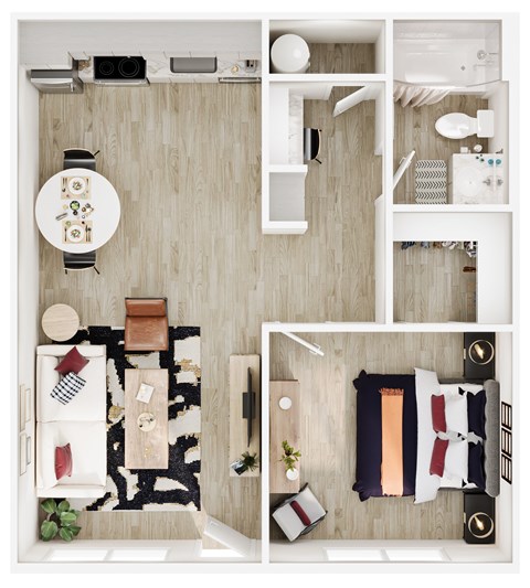 Floor plan for 1 bed, 1 bath, 572 sqft